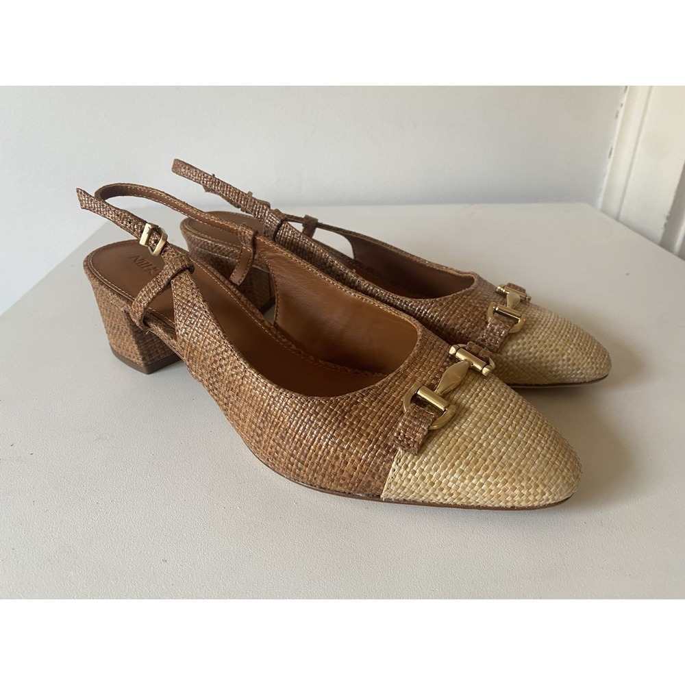 J.McLaughlin Agyness Woven Raffia Slingbacks Natural 8.5 Horsebit Block Heel